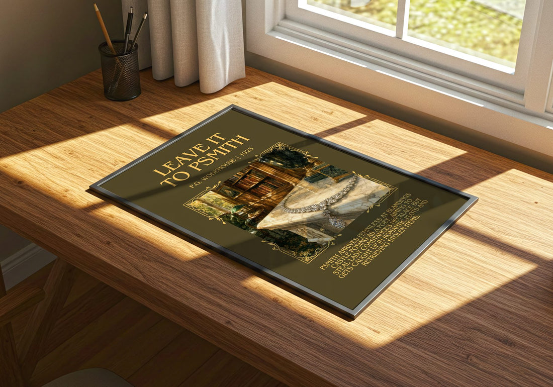 Leave It to Psmith Minimalist Book Poster by P.G. Wodehouse – print on a sunlit desk