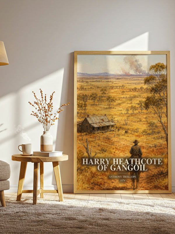 Harry Heathcote Of Gangoil watercolour print in frame leaning in hallway – historical fiction wall art