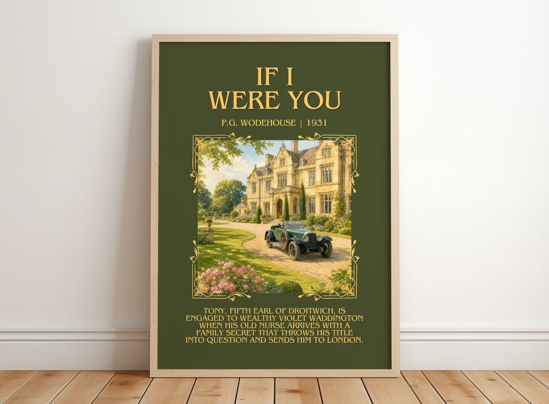 If I Were You Minimalist Book Poster by P.G. Wodehouse – framed print leaning on a wooden floor
