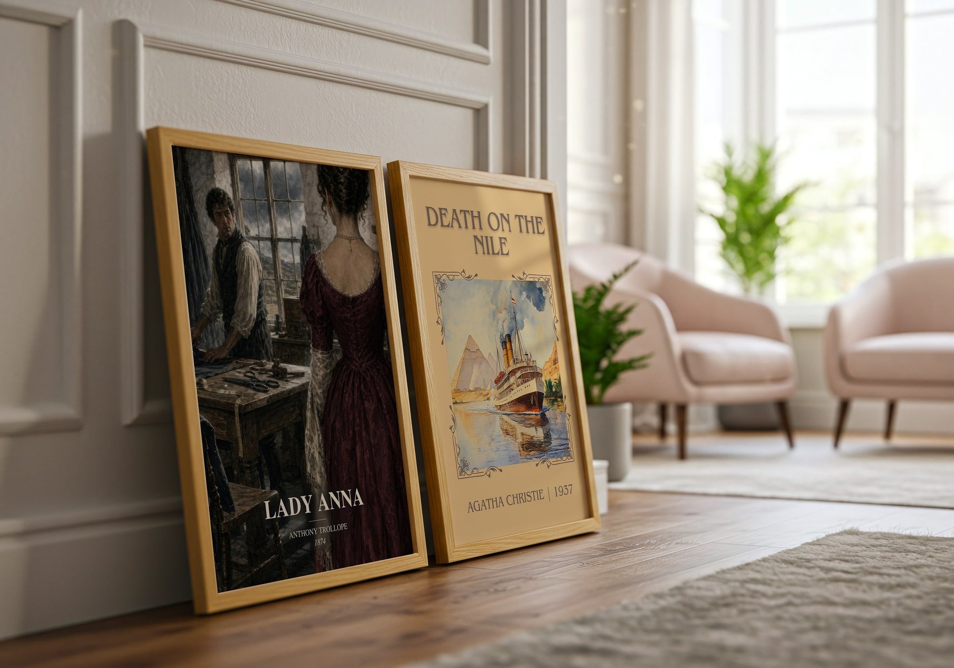 Lady Anna watercolour print framed by window – literary home decor