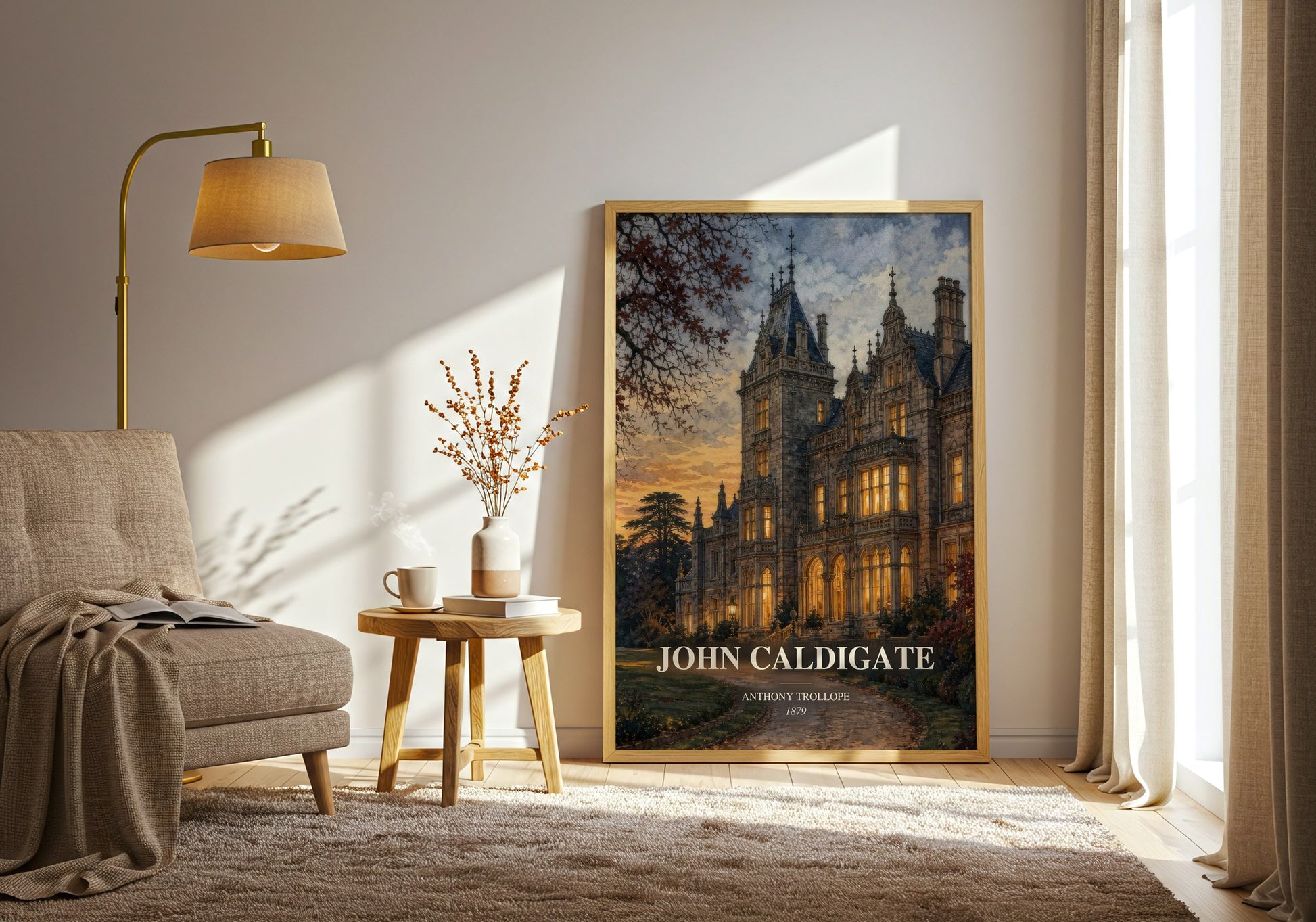 John Caldigate watercolour print in frame leaning in hallway – classic literature wall art