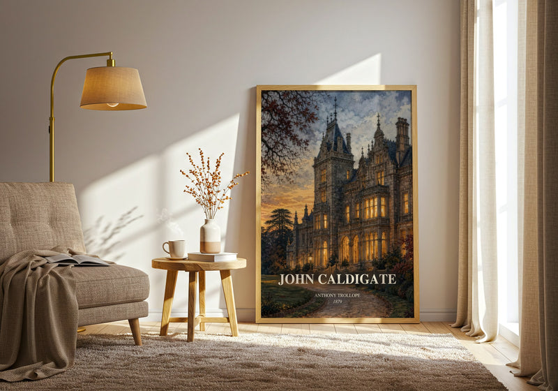 John Caldigate watercolour print in frame leaning in hallway – classic literature wall art