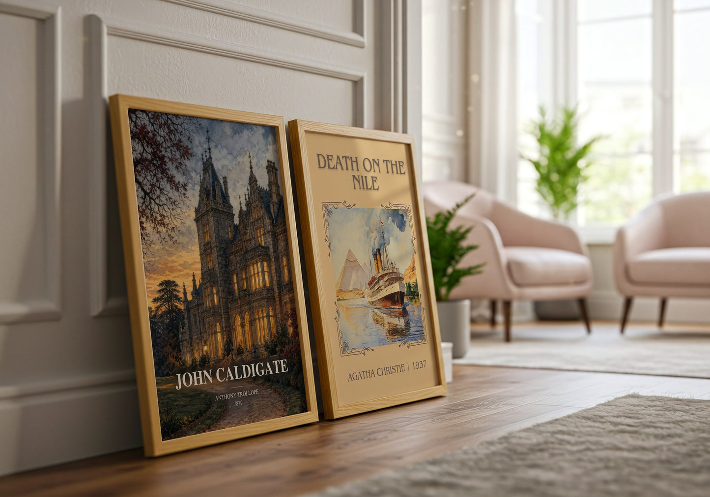 John Caldigate watercolour print framed by window – literary home decor