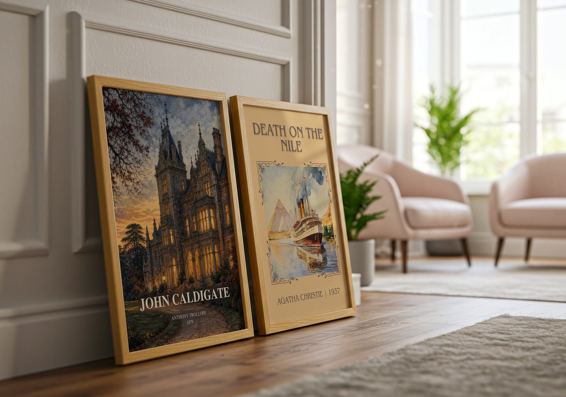 John Caldigate watercolour print framed by window – literary home decor