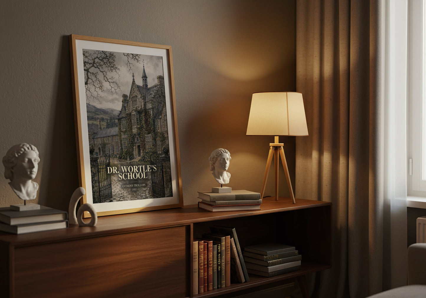 Dr. Wortle'S School watercolour print on bookshelf – Anthony Trollope fan gift
