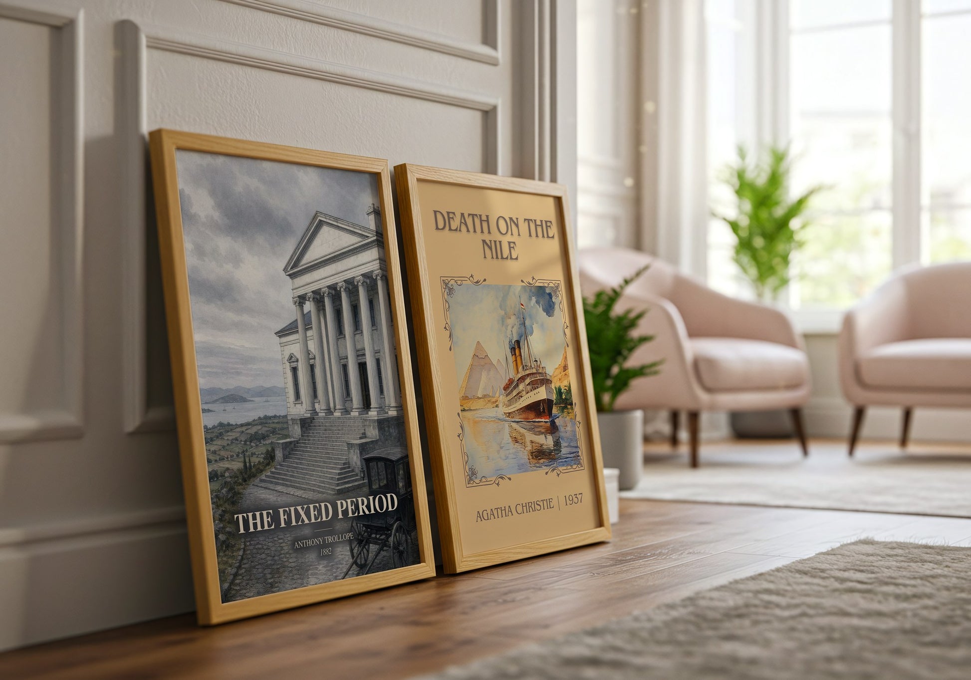The Fixed Period watercolour print framed by window – literary home decor
