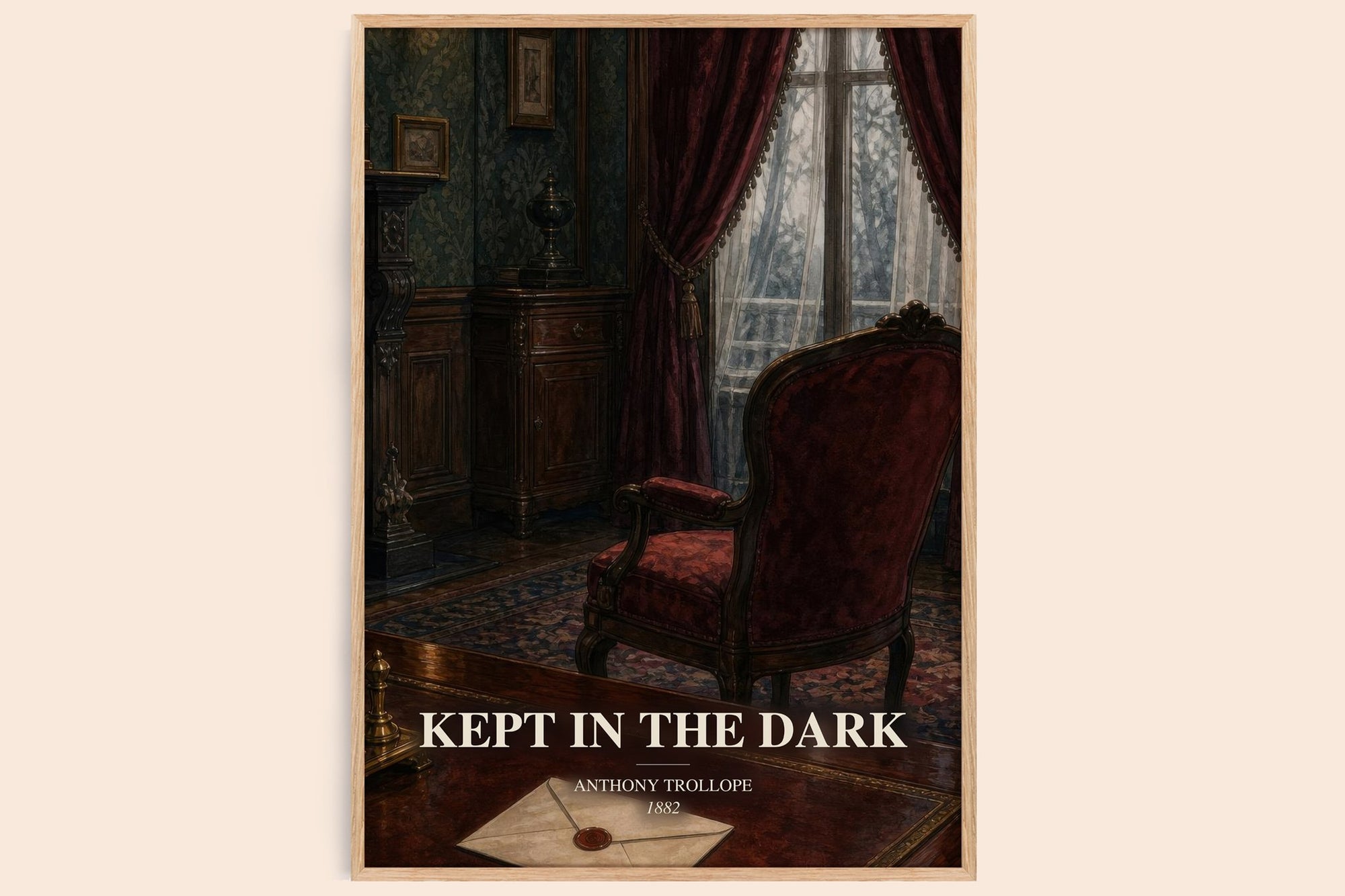 Kept In The Dark watercolour book poster by Anthony Trollope – framed literary art print