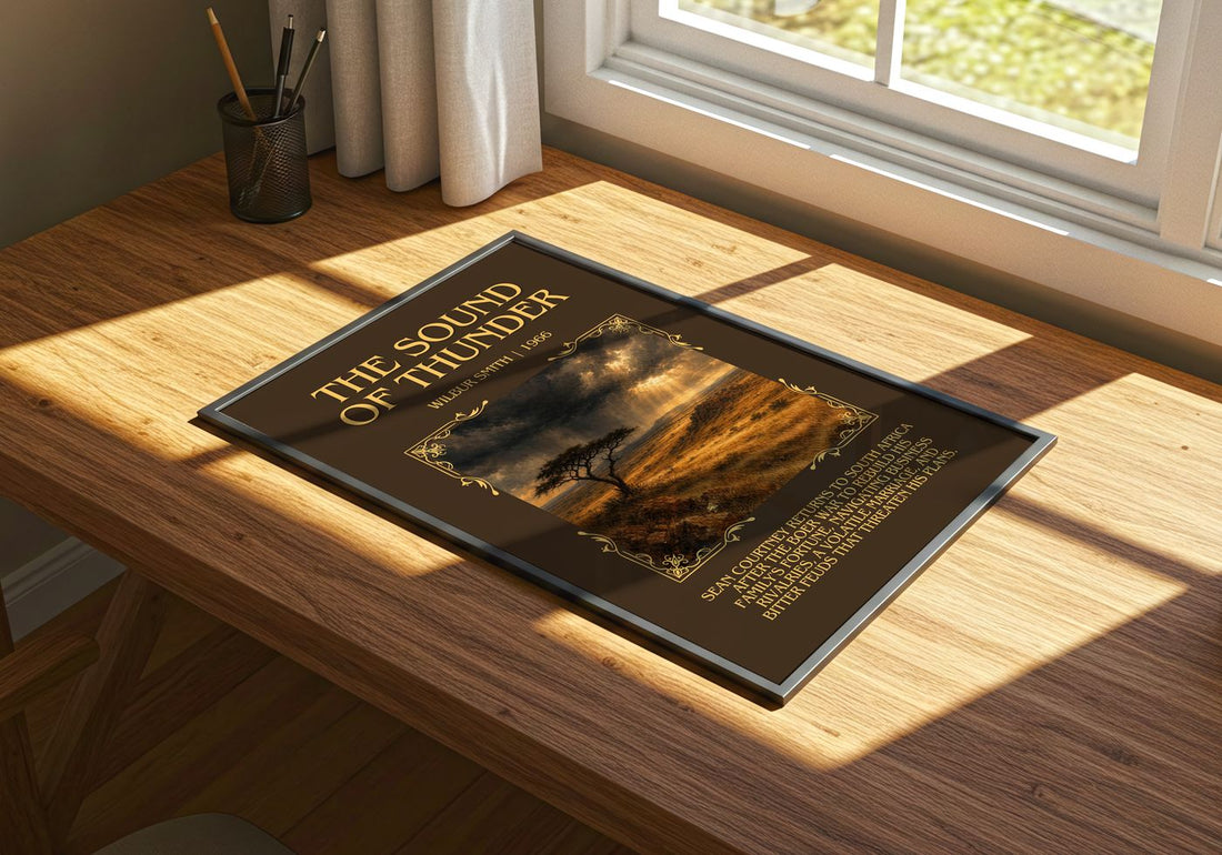 The Sound of Thunder Minimalist Book Poster by Wilbur Smith – print on a sunlit desk