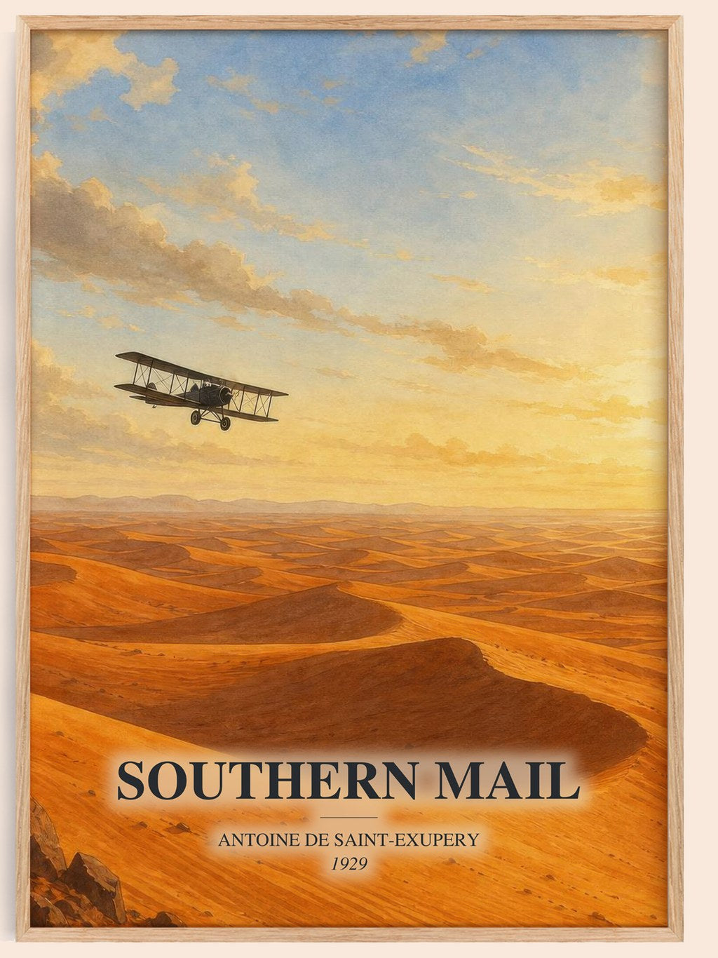 Southern Mail watercolour book poster by Antoine De Saint-Exupery – framed literary art print
