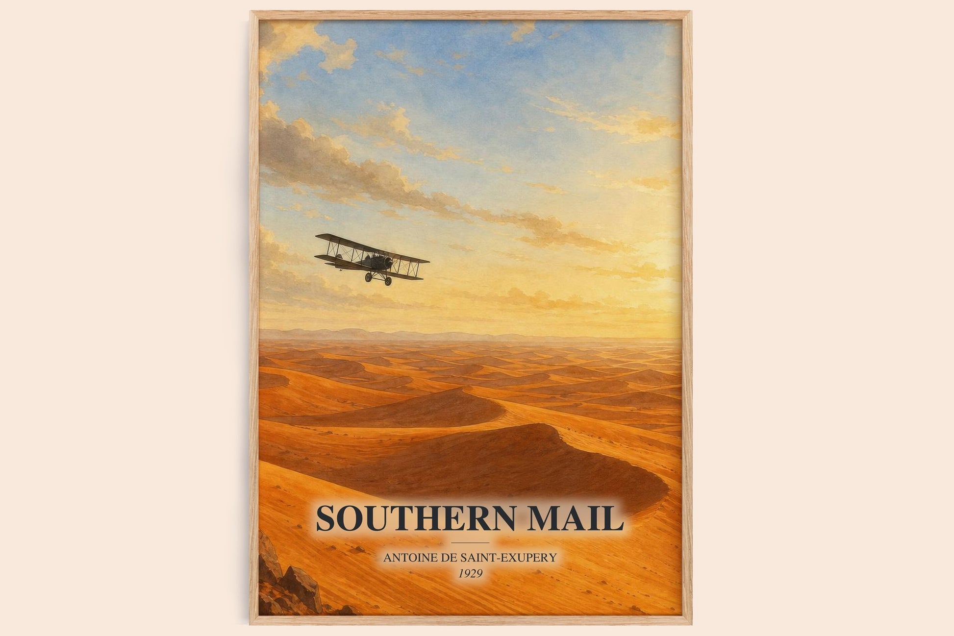 Southern Mail watercolour book poster by Antoine De Saint-Exupery – framed literary art print