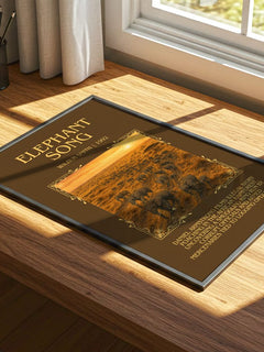 Elephant Song Minimalist Book Poster by Wilbur Smith – print on a sunlit desk
