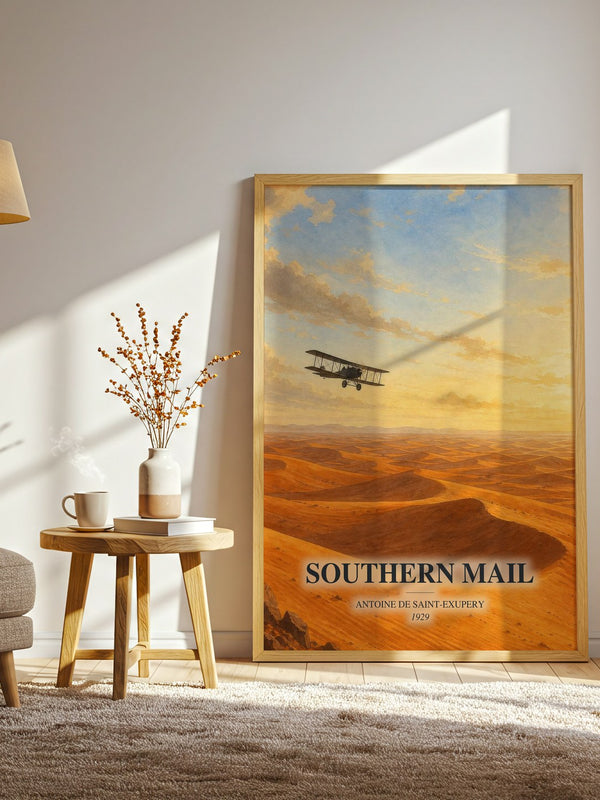 Southern Mail watercolour print in frame leaning in hallway – literary fiction wall art