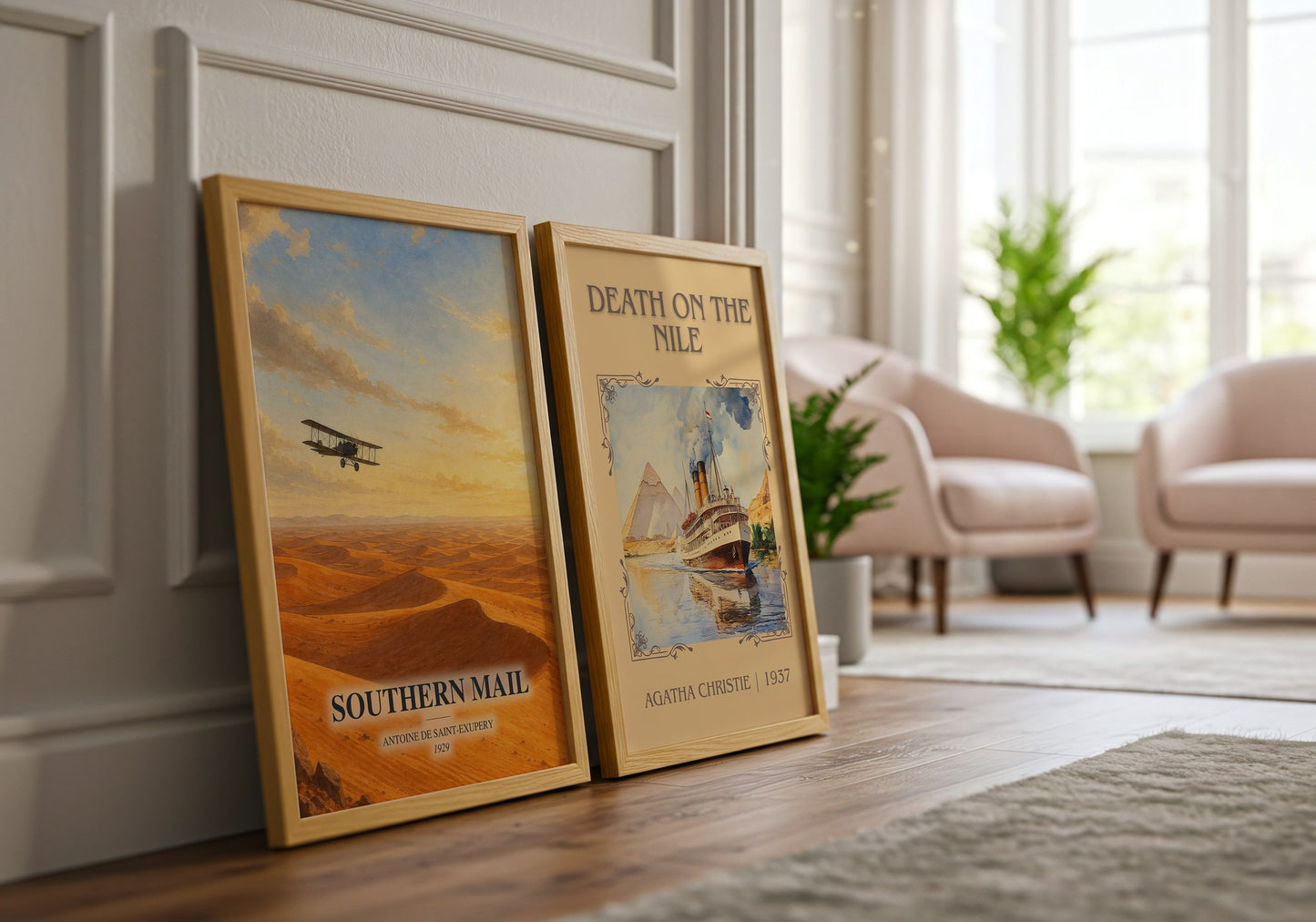 Southern Mail watercolour print framed by window – literary home decor