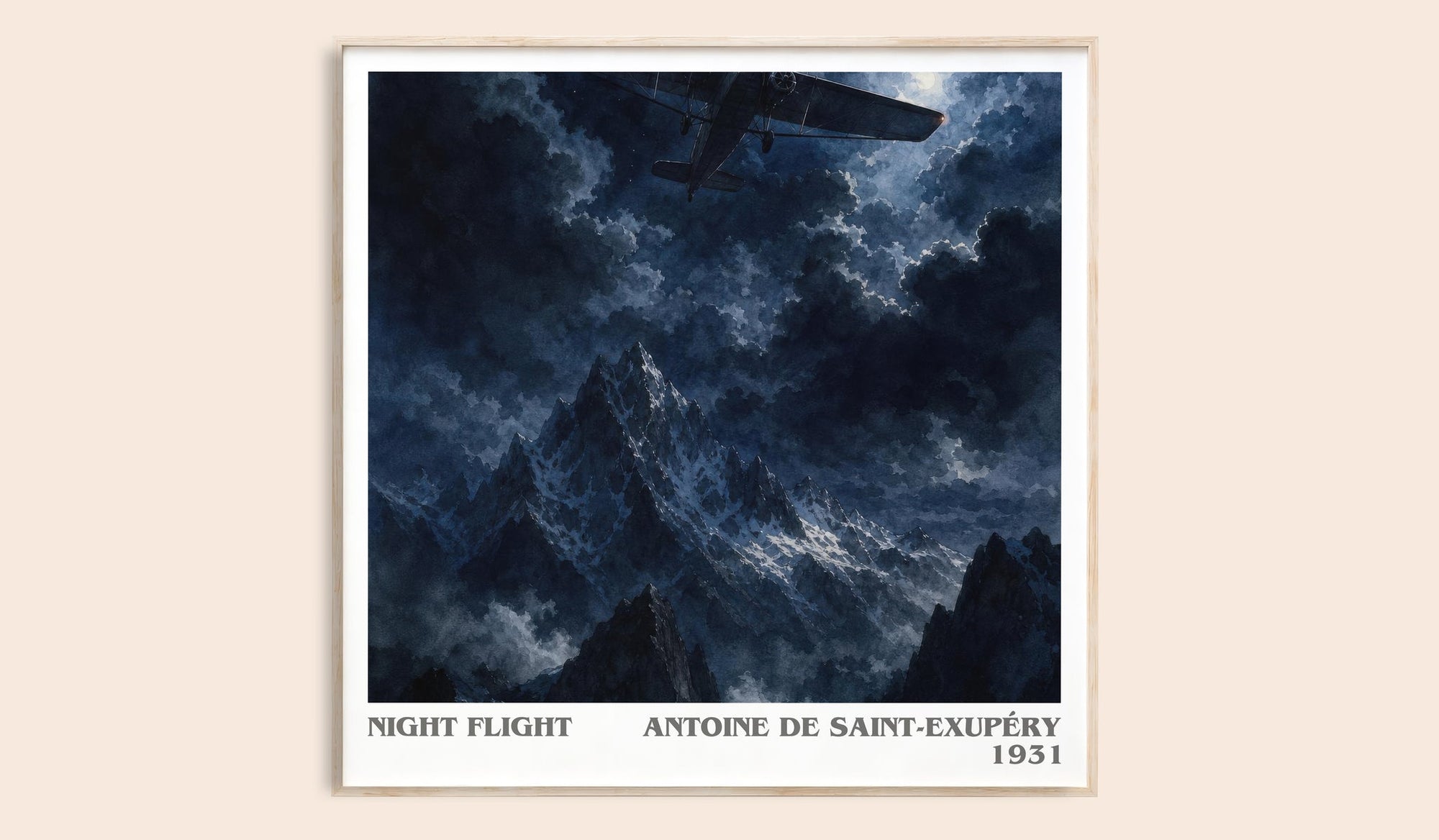 Night Flight literary book poster by Antoine De Saint-Exupéry – framed literary art print