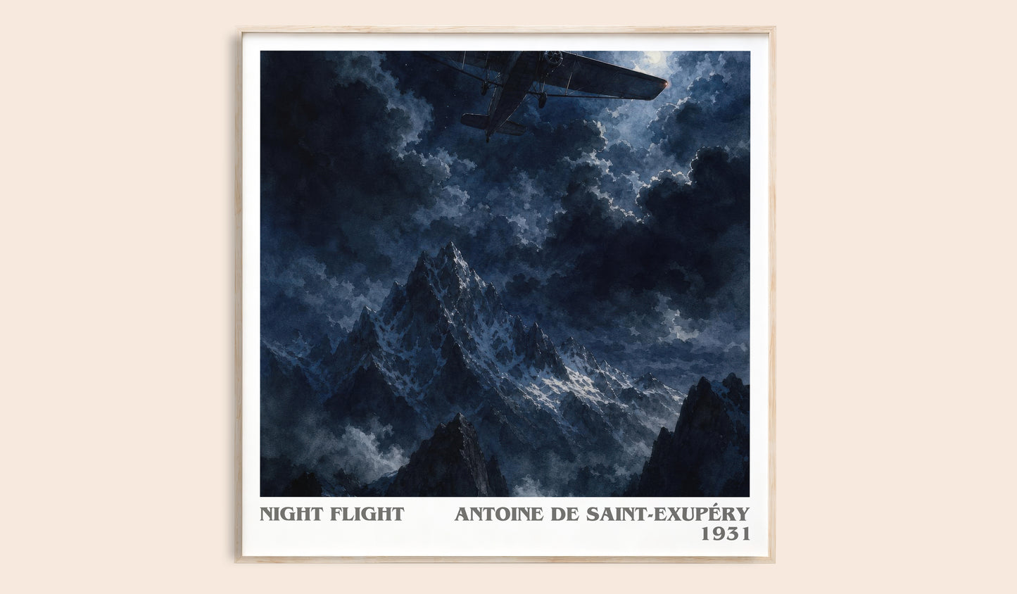 Night Flight literary book poster by Antoine De Saint-Exupéry – framed literary art print