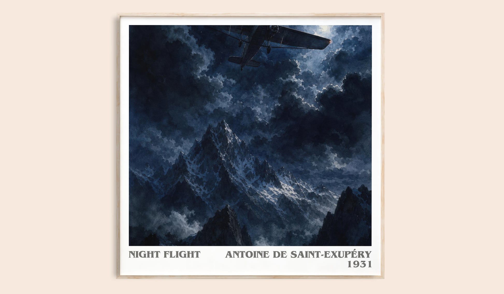 Night Flight literary book poster by Antoine De Saint-Exupéry – framed literary art print