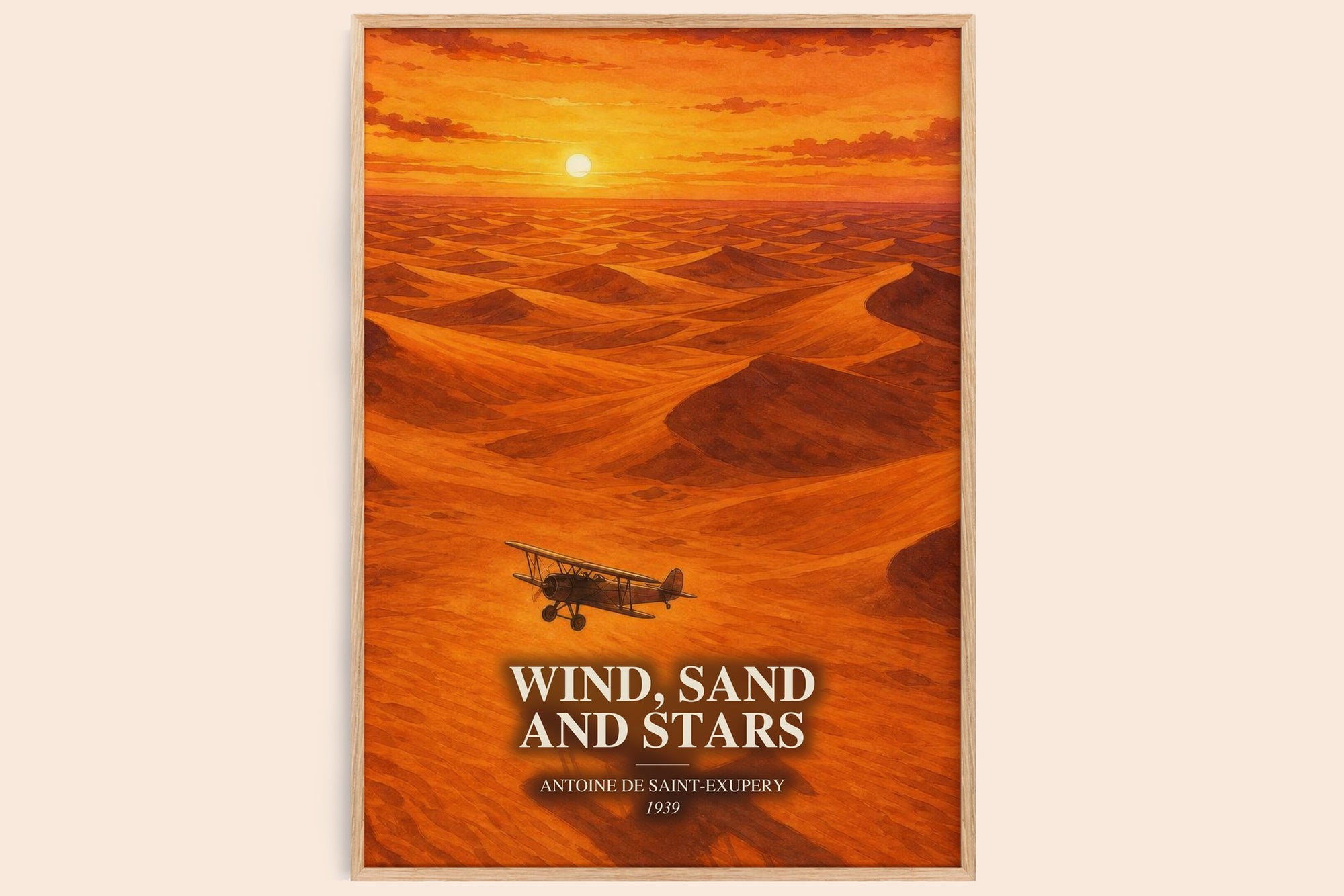 Wind, Sand And Stars watercolour book poster by Antoine De Saint-Exupery – framed literary art print