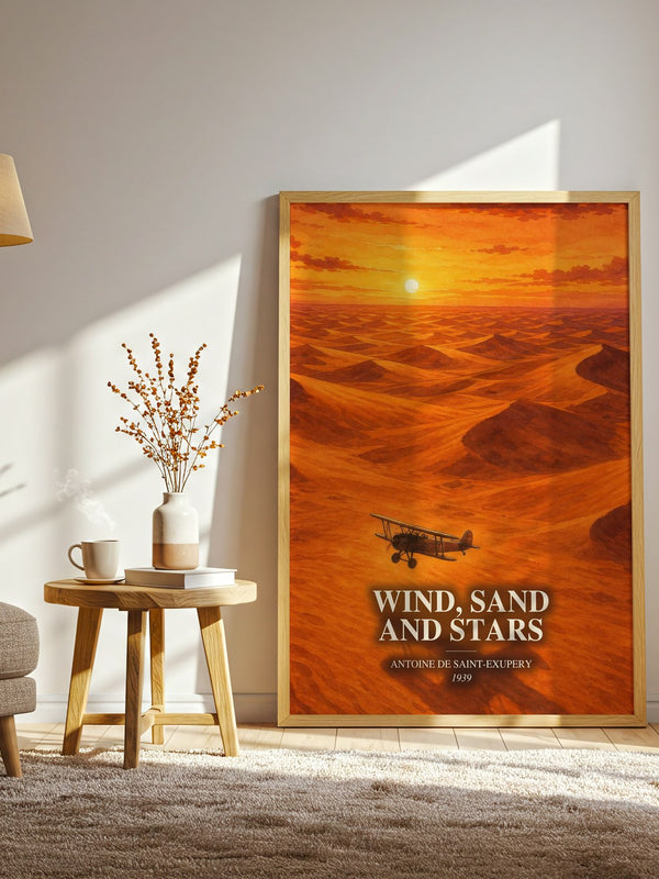Wind, Sand And Stars watercolour print in frame leaning in hallway – memoir wall art