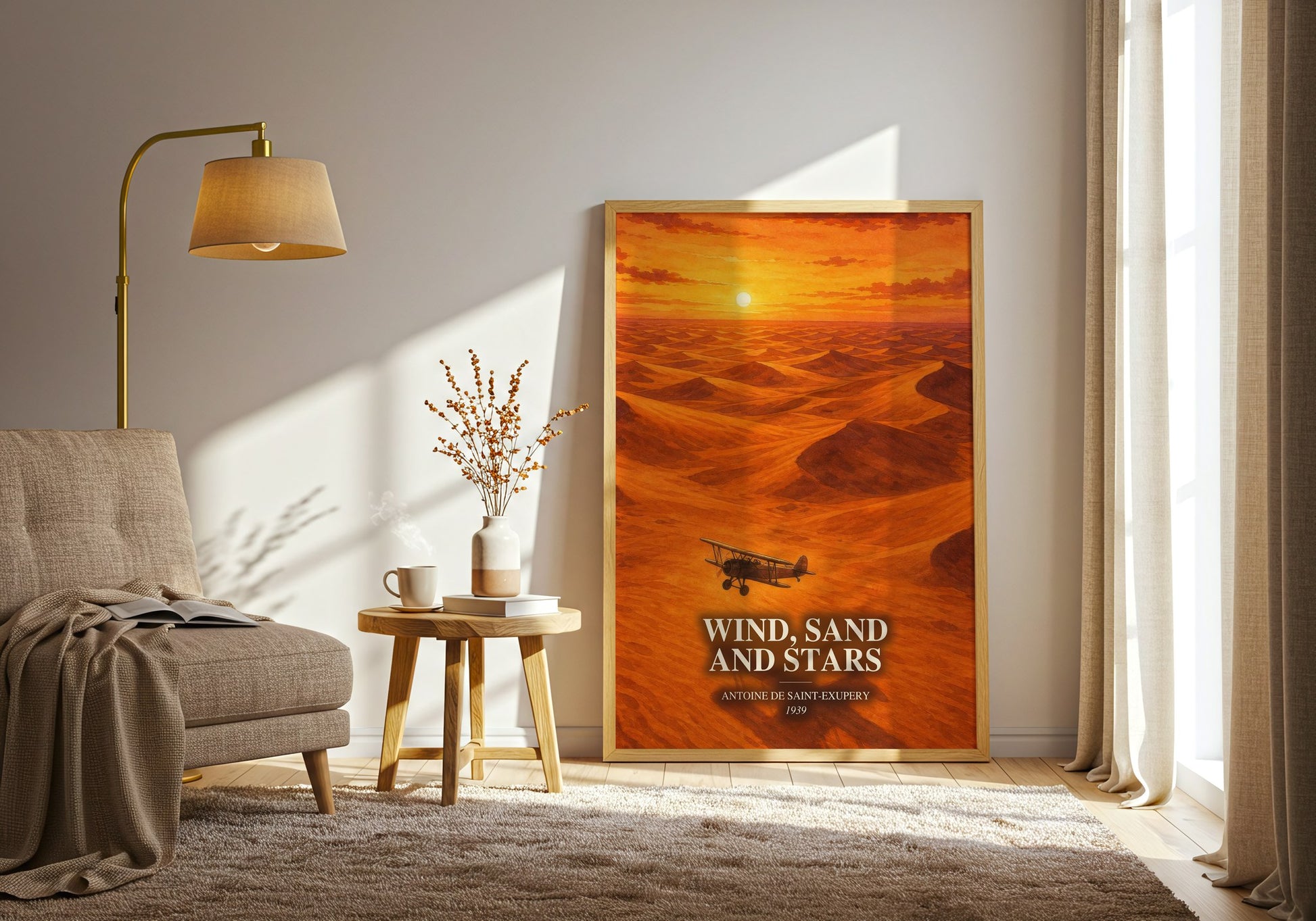 Wind, Sand And Stars watercolour print in frame leaning in hallway – memoir wall art