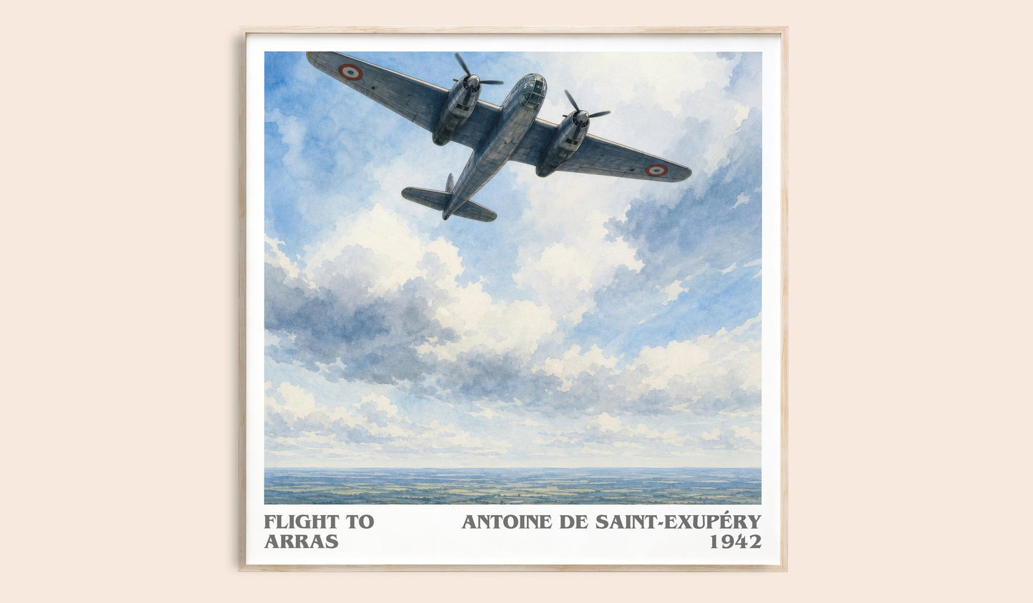 Flight To Arras literary book poster by Antoine De Saint-Exupéry – framed literary art print
