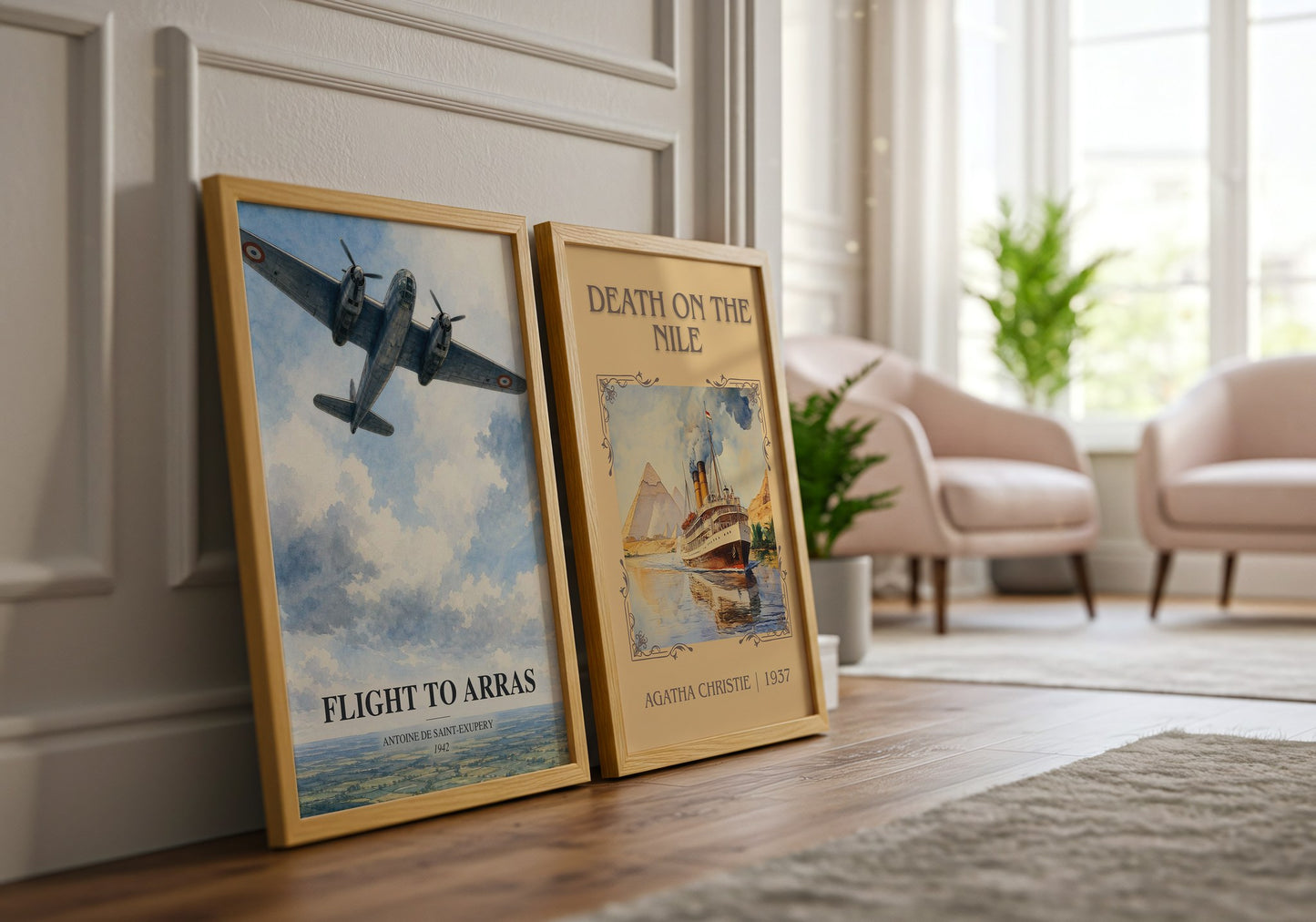 Flight To Arras watercolour print framed by window – literary home decor