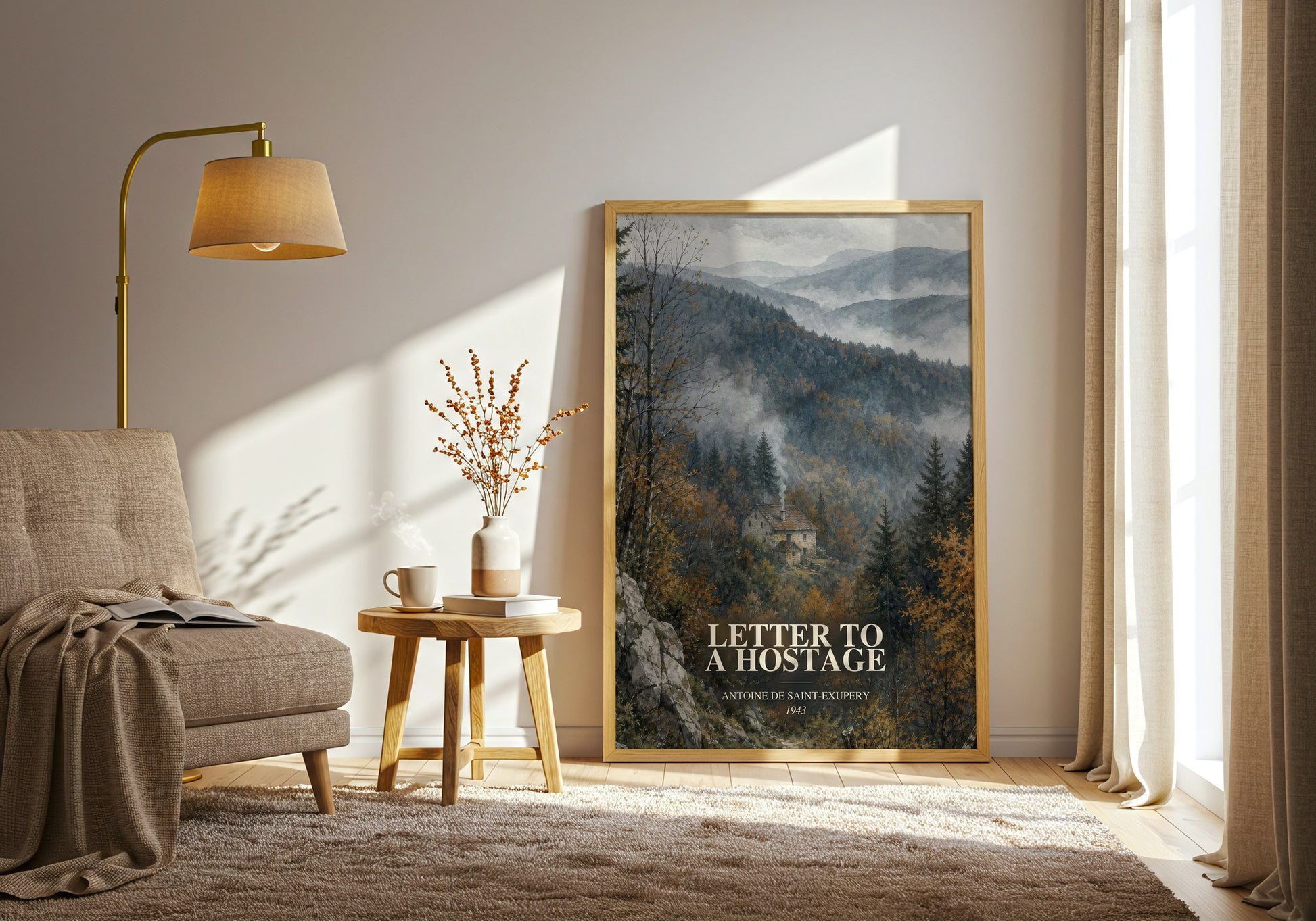 Letter To A Hostage watercolour print in frame leaning in hallway – memoir wall art