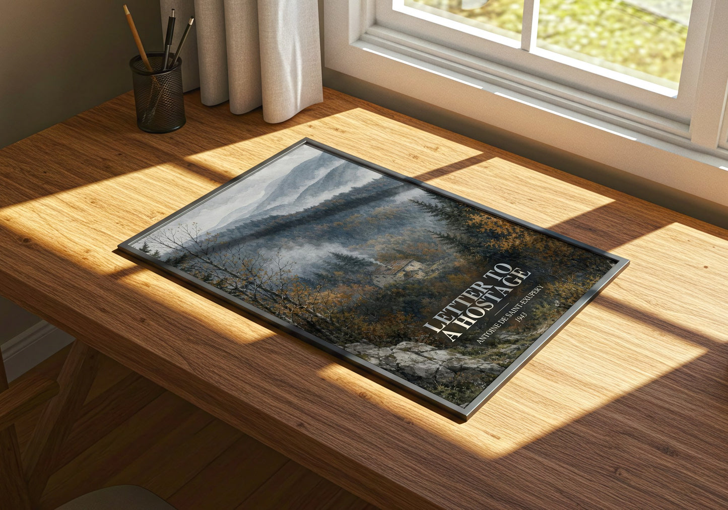 Letter To A Hostage watercolour book poster framed on wall – memoir wall art