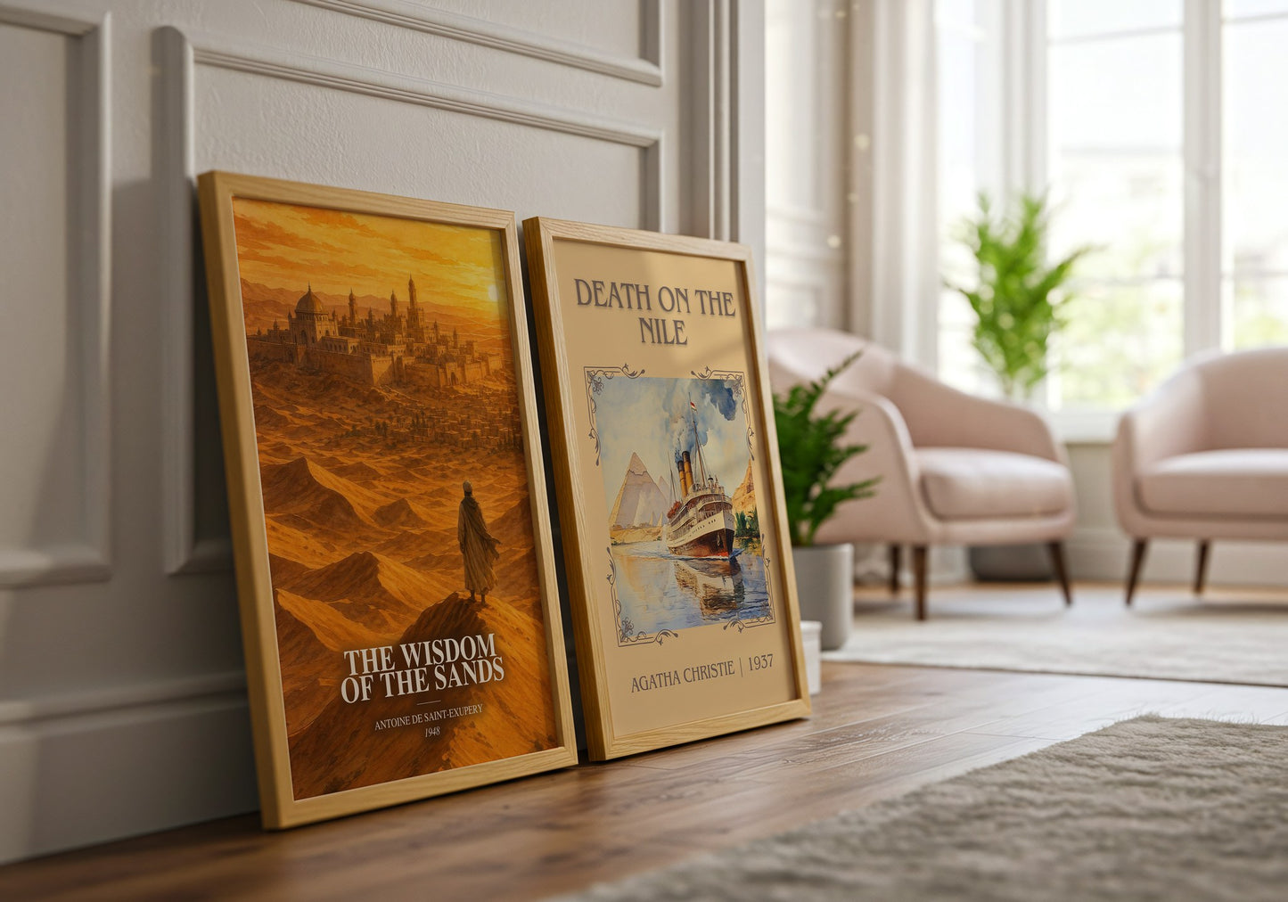 The Wisdom Of The Sands watercolour print framed by window – literary home decor