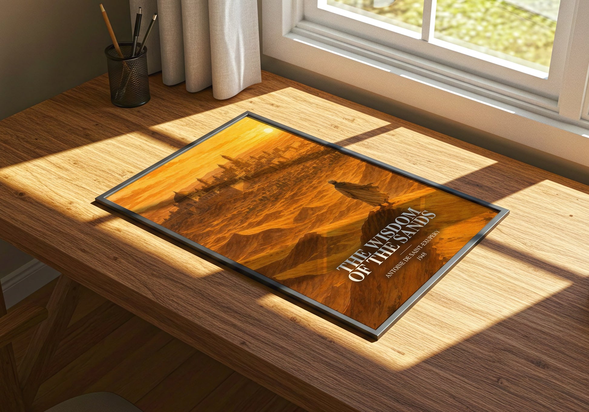 The Wisdom Of The Sands watercolour book poster framed on wall – philosophy wall art