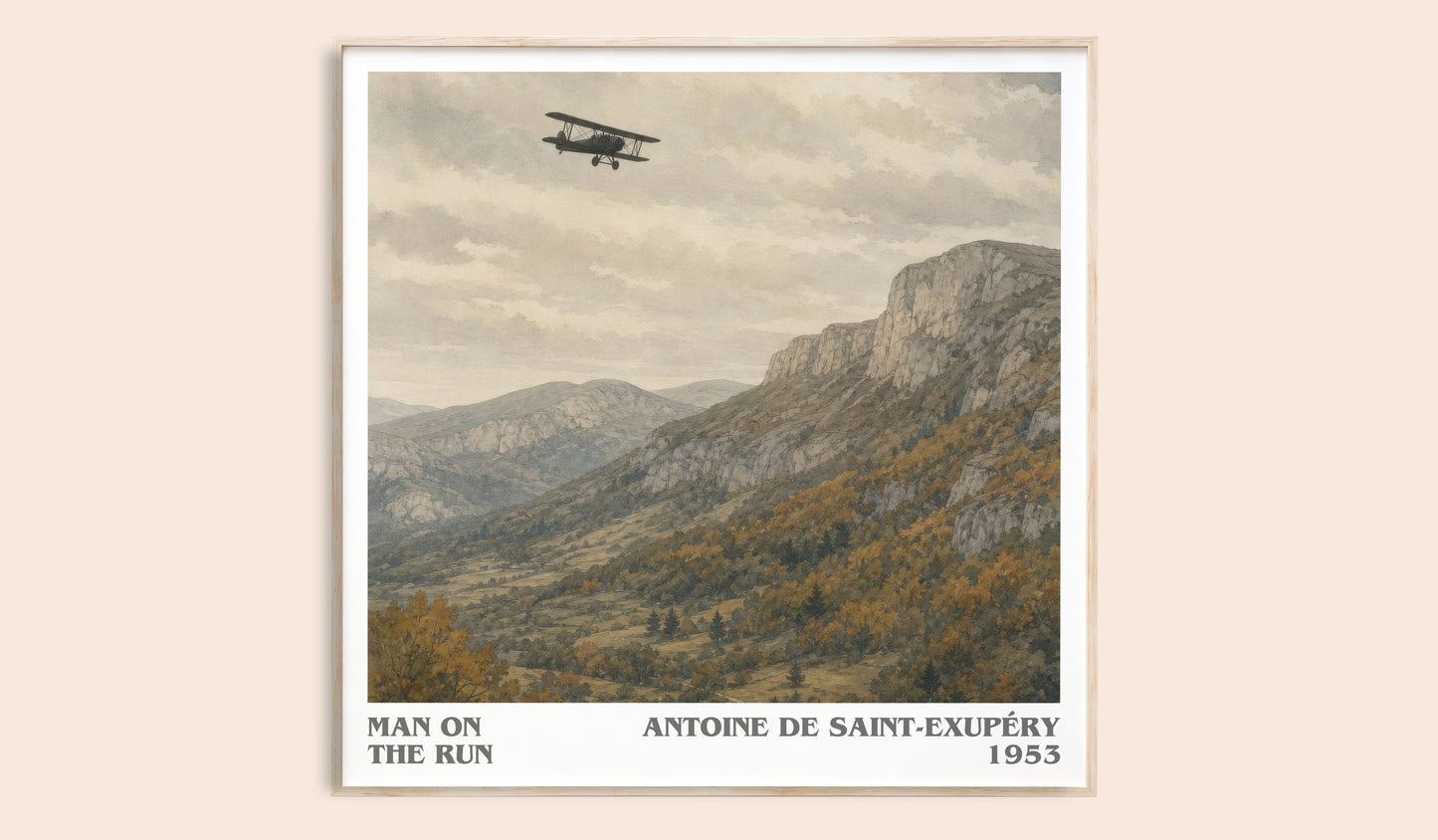 Man On The Run literary book poster by Antoine De Saint-Exupéry – framed literary art print