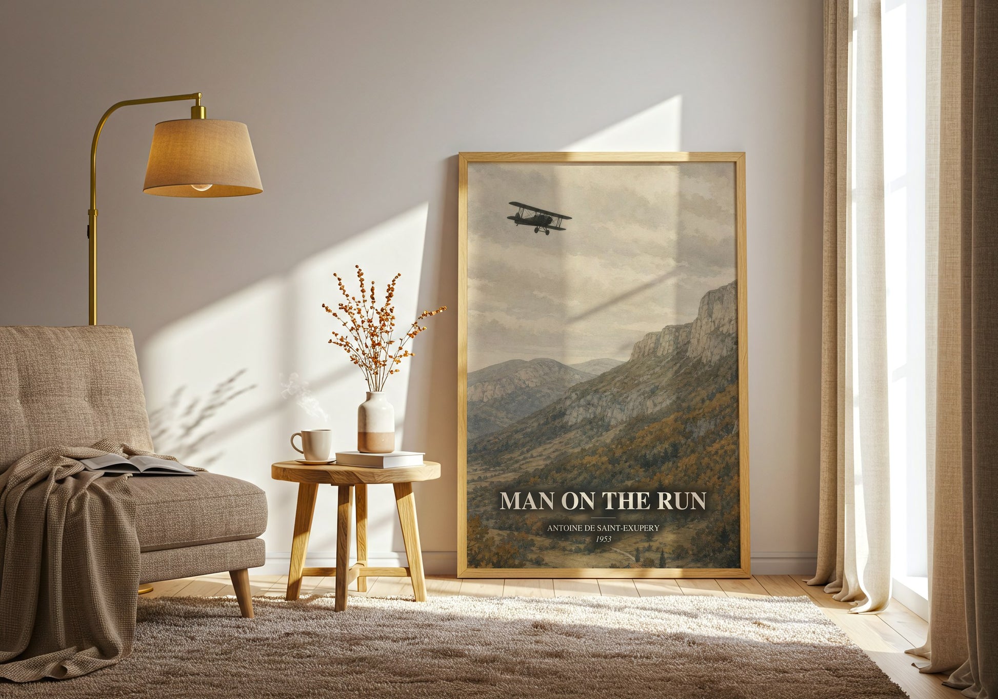 Man On The Run watercolour print in frame leaning in hallway – memoir wall art