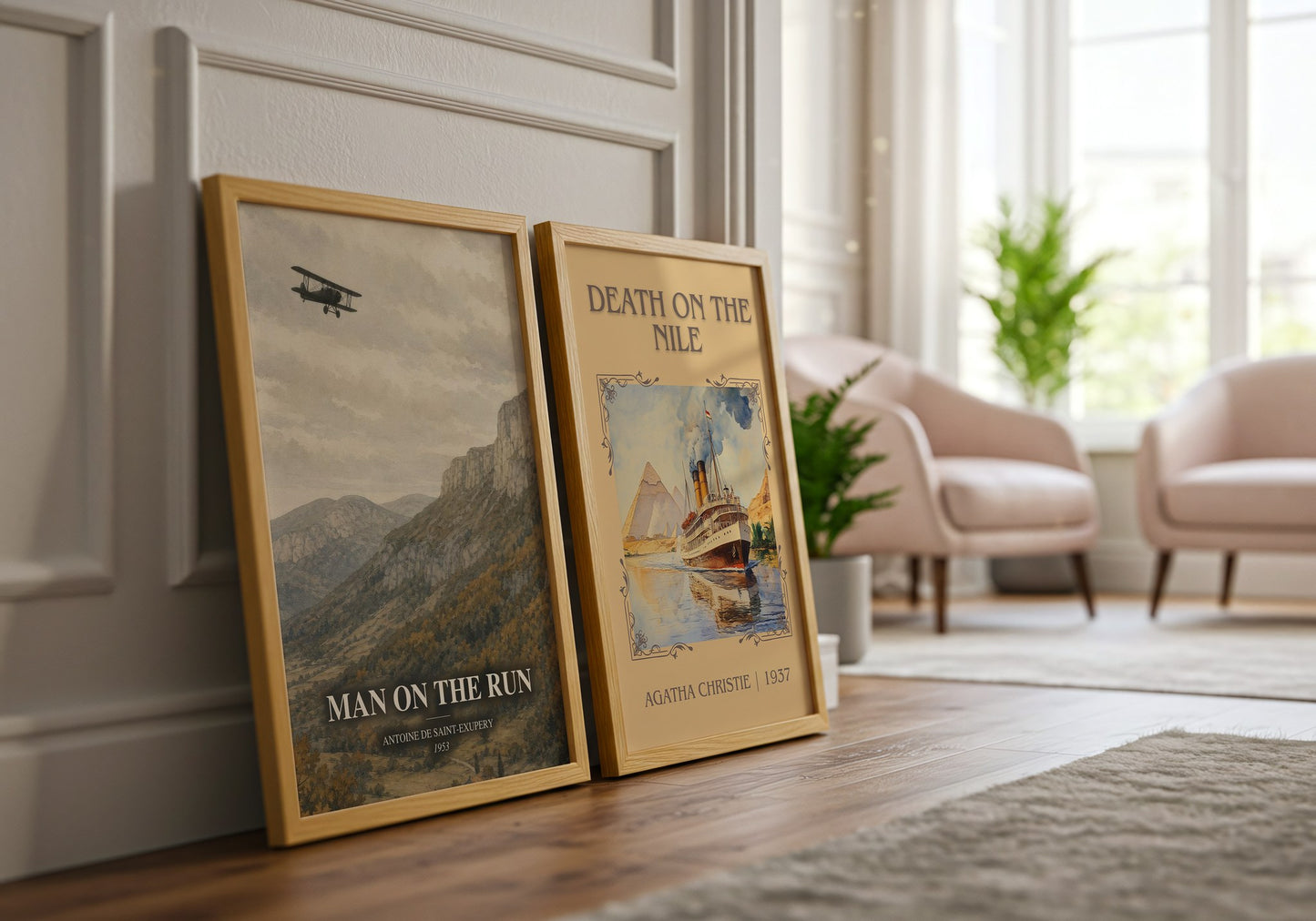 Man On The Run watercolour print framed by window – literary home decor