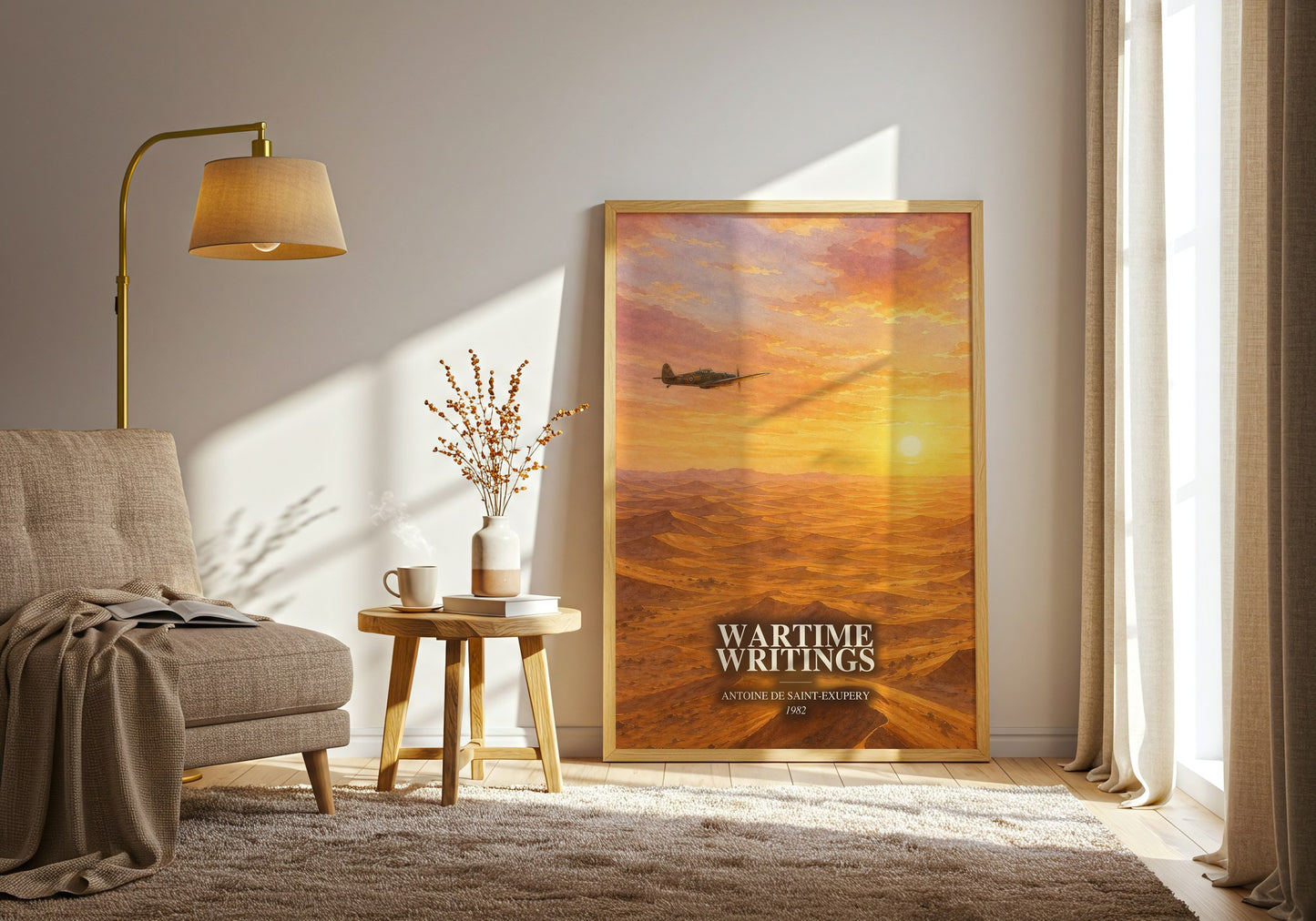 Wartime Writings watercolour print in frame leaning in hallway – non fiction wall art