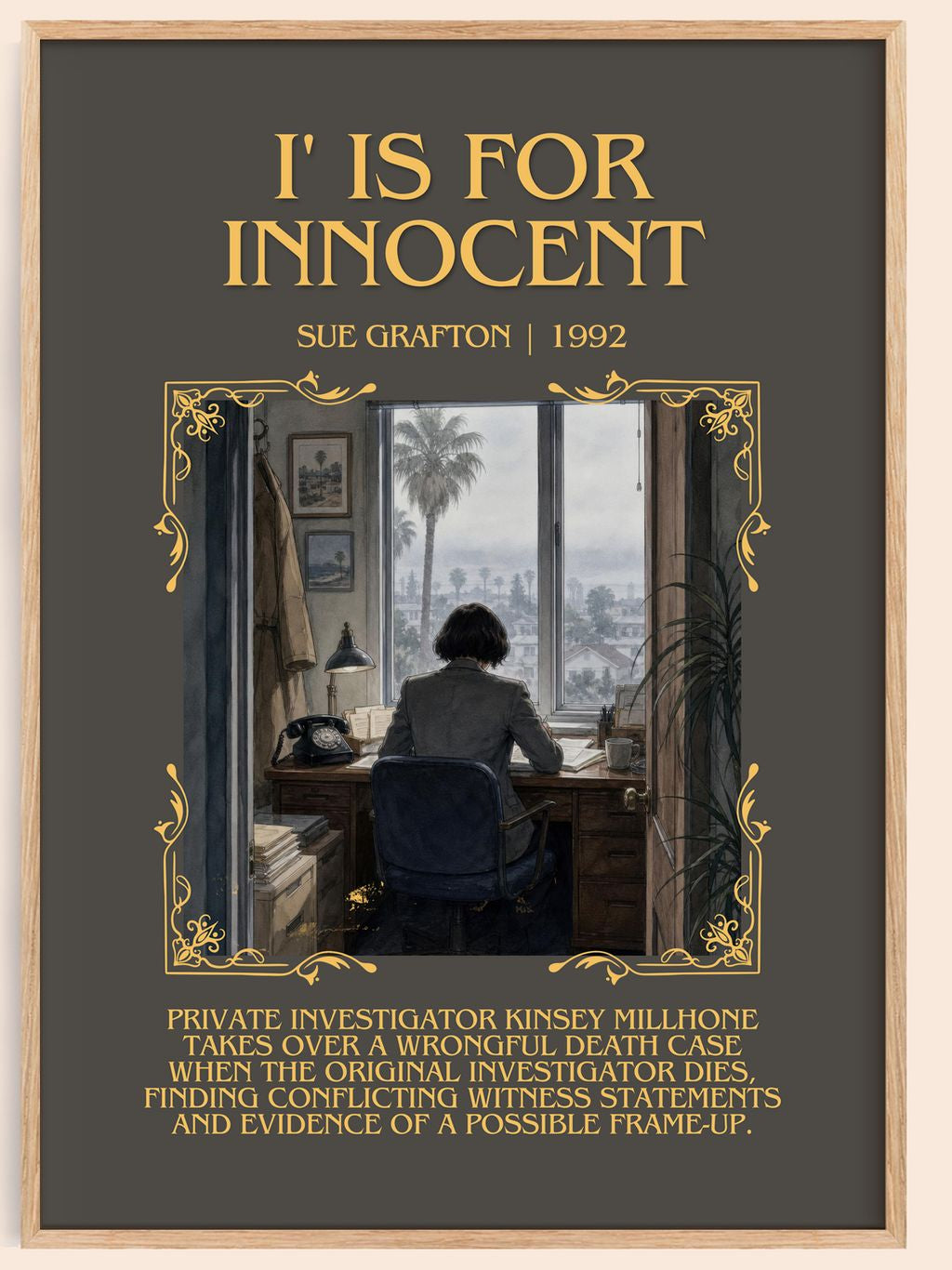 I' Is for Innocent Minimalist Book Poster by Sue Grafton – book poster