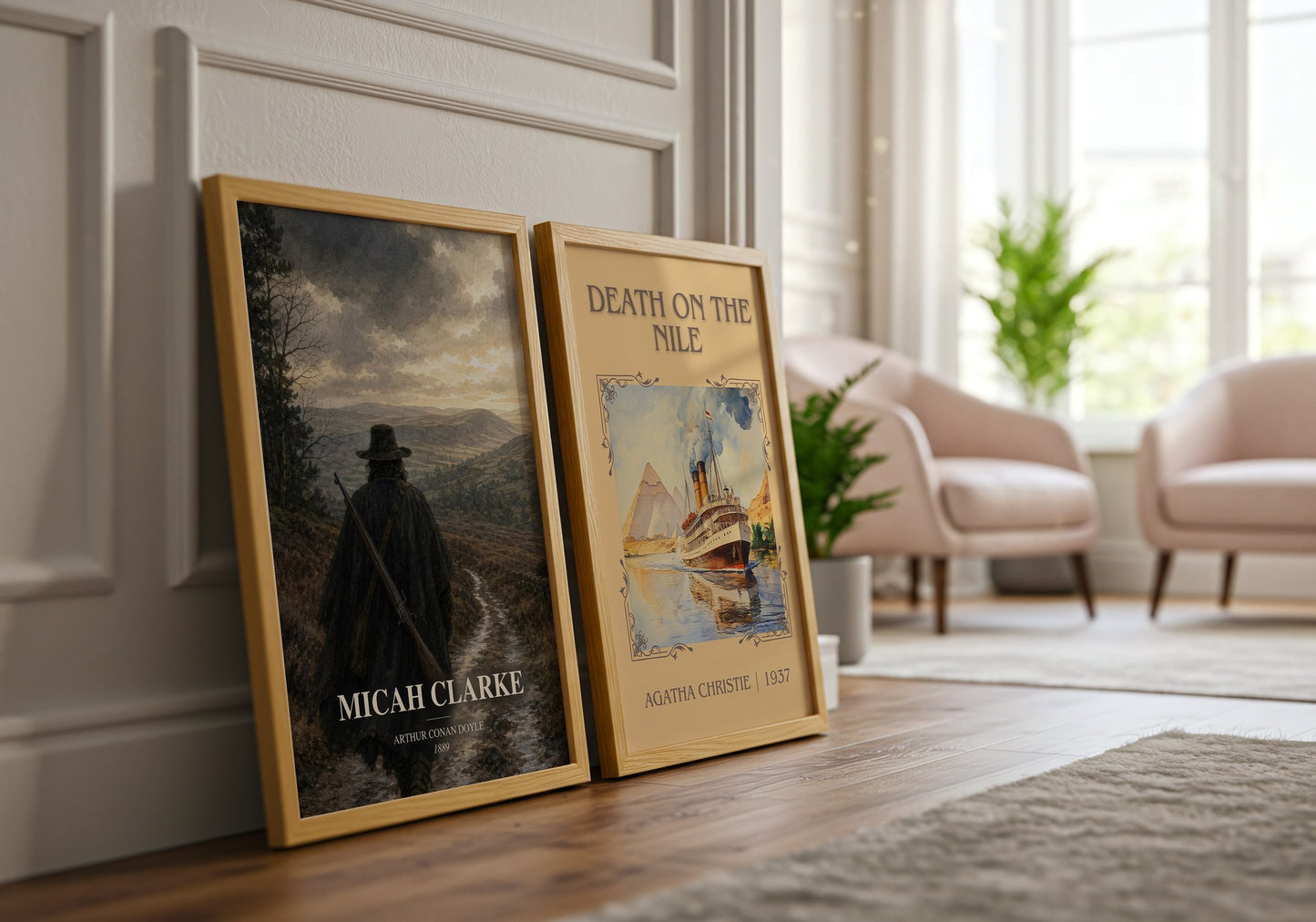 Micah Clarke watercolour print framed by window – literary home decor
