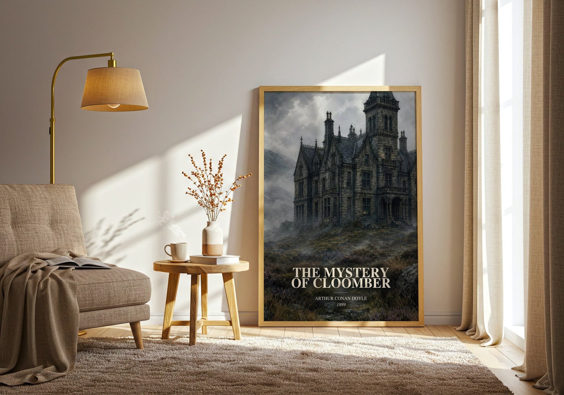 The Mystery Of Cloomber watercolour print in frame leaning in hallway – mystery wall art