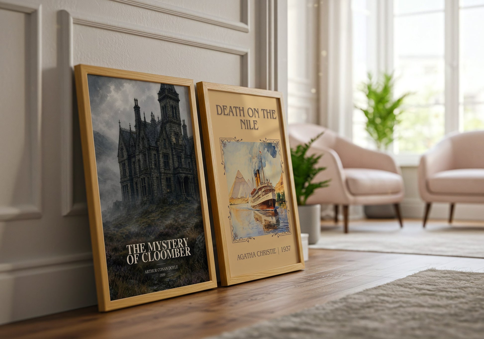 The Mystery Of Cloomber watercolour print framed by window – literary home decor
