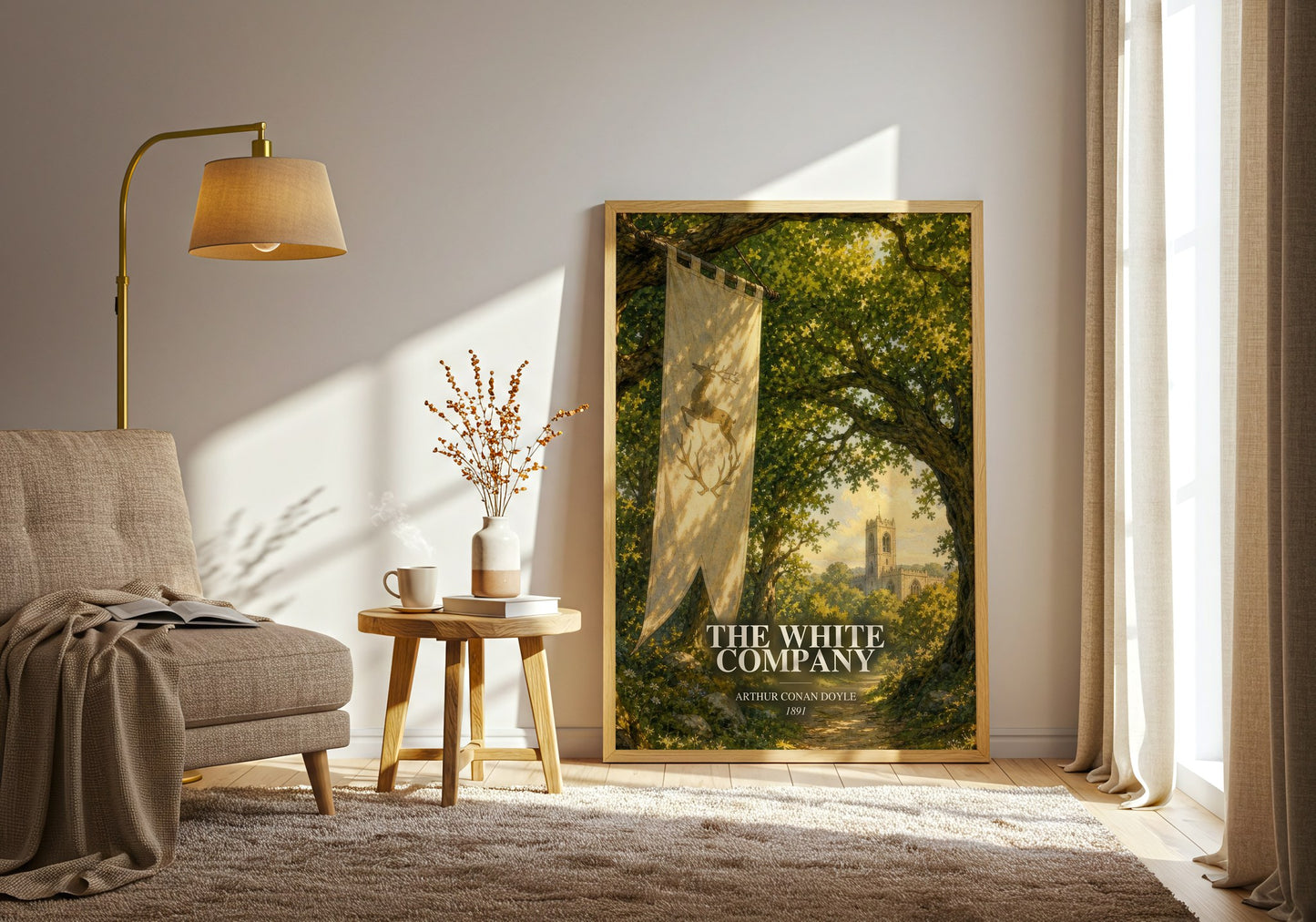 The White Company watercolour print in frame leaning in hallway – historical fiction wall art