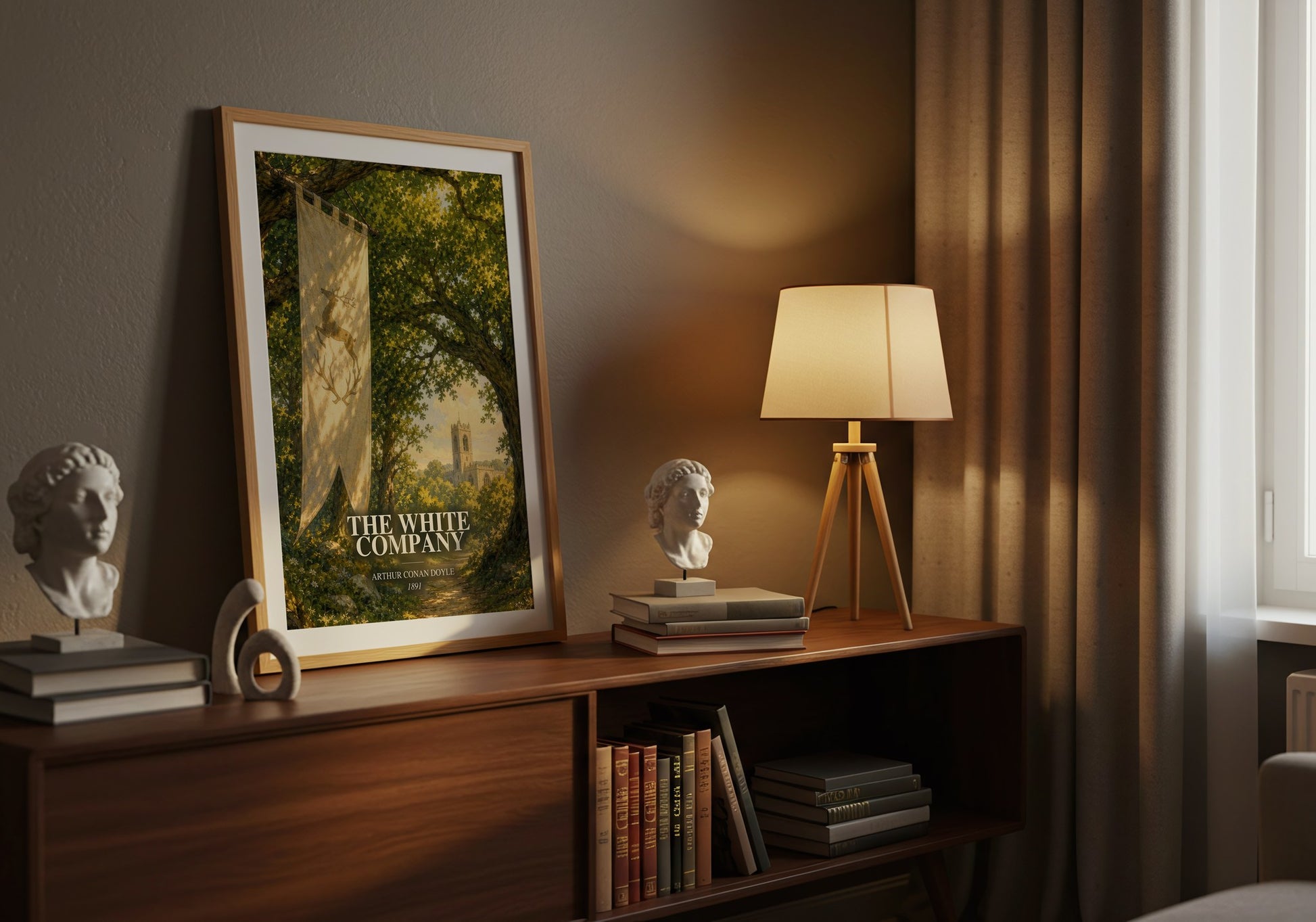 The White Company watercolour print on bookshelf – Arthur Conan Doyle fan gift