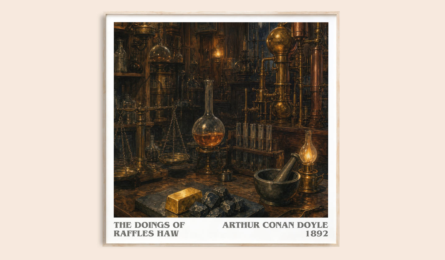 The Doings Of Raffles Haw literary book poster by Arthur Conan Doyle – framed literary art print