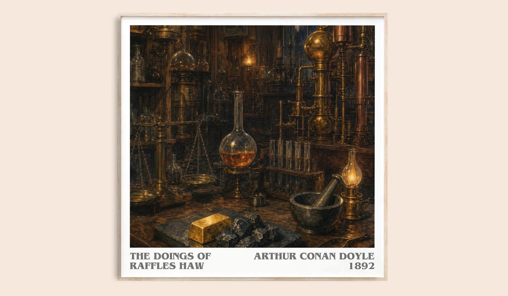 The Doings Of Raffles Haw literary book poster by Arthur Conan Doyle – framed literary art print