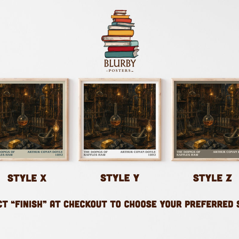 The Doings Of Raffles Haw literary print in frame leaning in hallway – mystery wall art