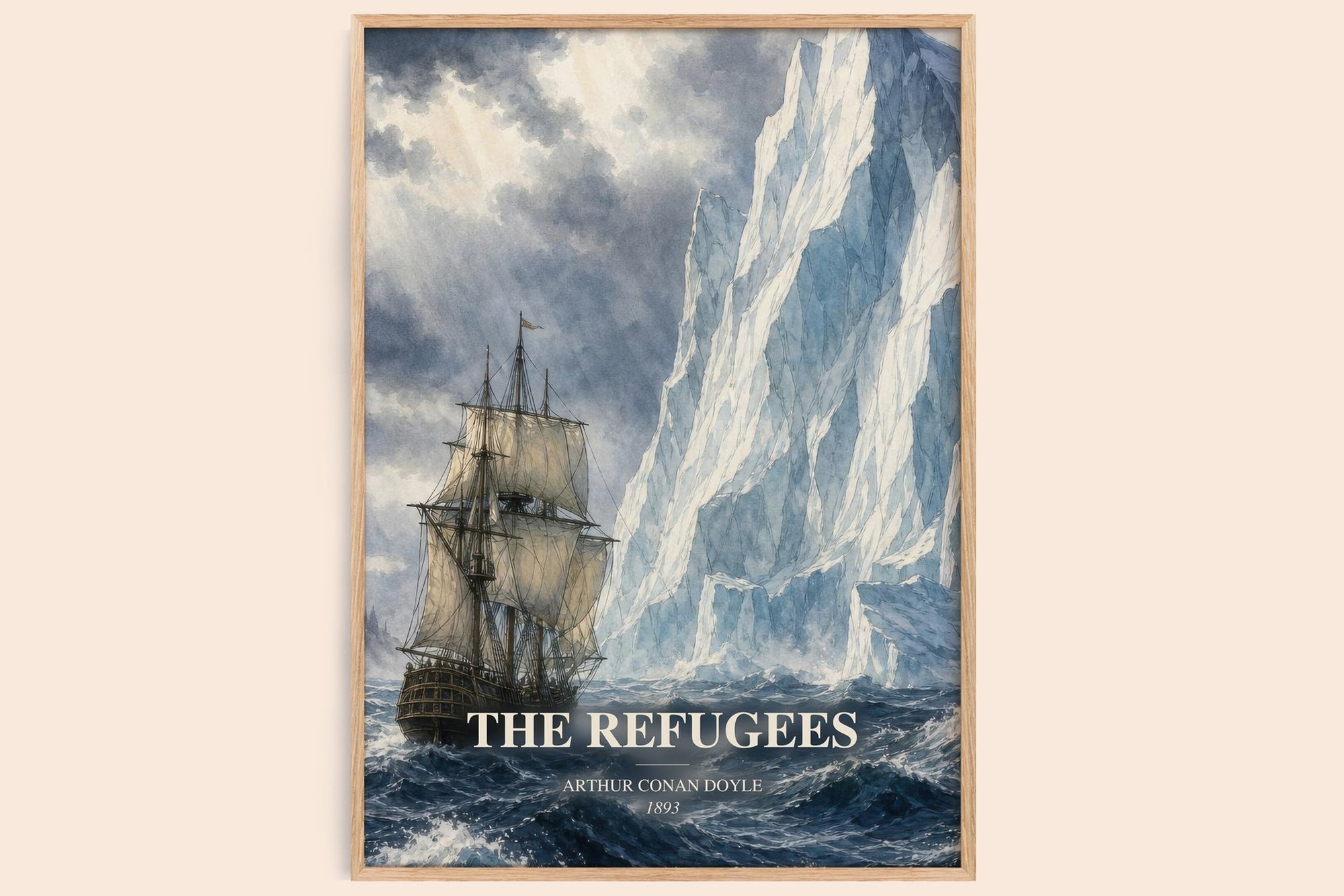 The Refugees watercolour book poster by Arthur Conan Doyle – framed literary art print