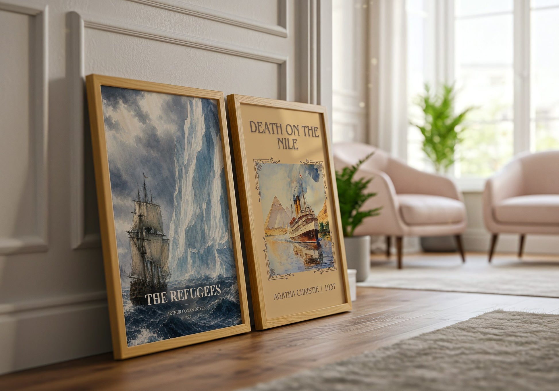 The Refugees watercolour print framed by window – literary home decor
