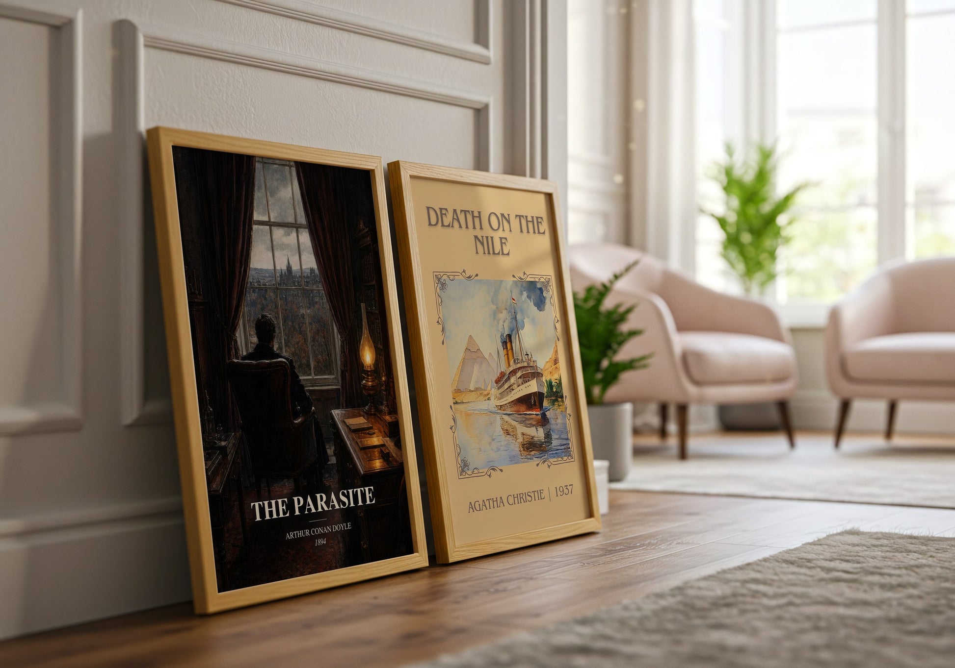 The Parasite watercolour print framed by window – literary home decor