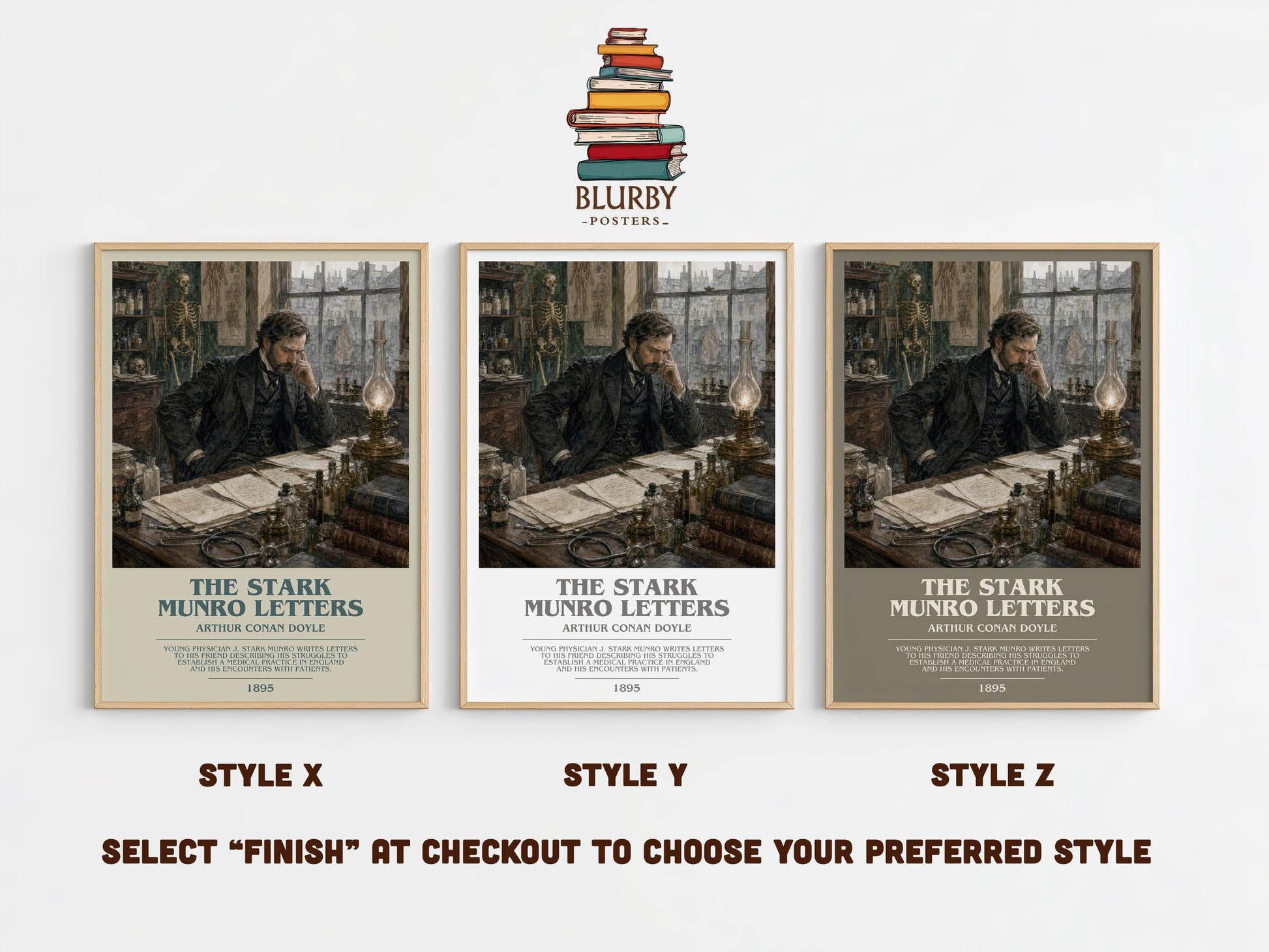 The Stark Munro Letters bookish print in frame leaning in hallway – classic literature wall art