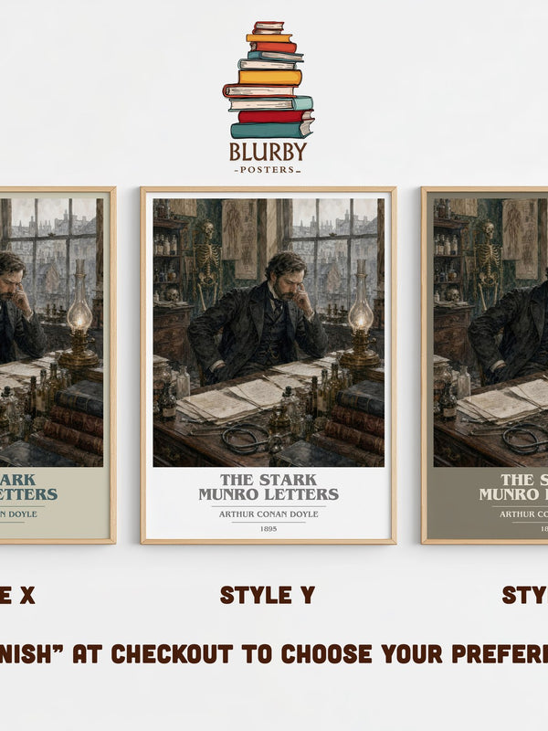 The Stark Munro Letters book cover print in frame leaning in hallway – classic literature wall art