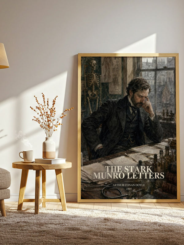 The Stark Munro Letters watercolour print in frame leaning in hallway – classic literature wall art