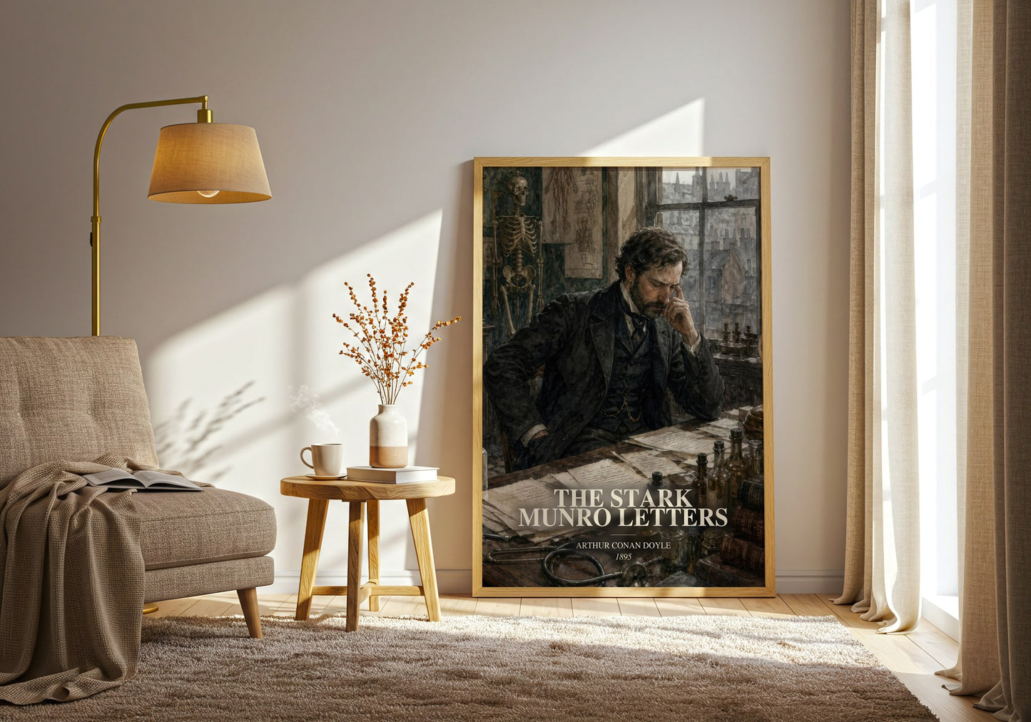 The Stark Munro Letters watercolour print in frame leaning in hallway – classic literature wall art