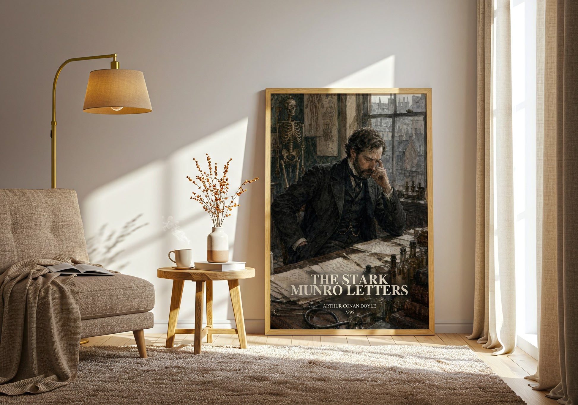 The Stark Munro Letters watercolour print in frame leaning in hallway – classic literature wall art